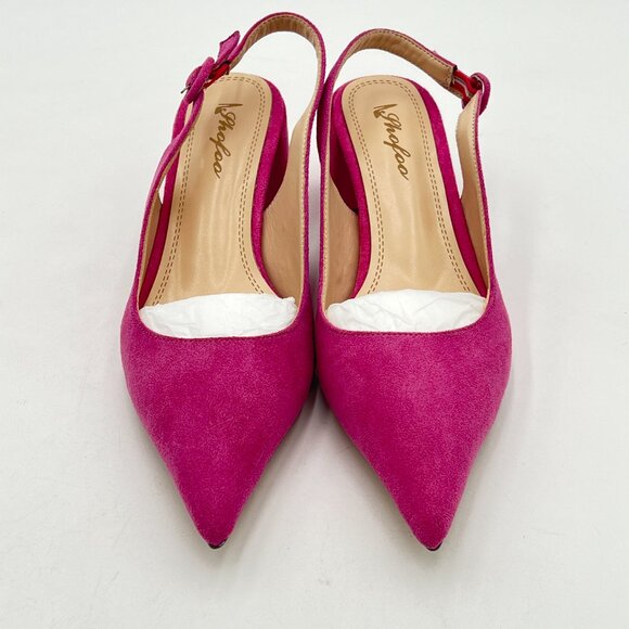 Pink Suede Retro Pointed Toe Slingback Sandals Comfortable Low Block Heel Pump - Picture 2 of 8